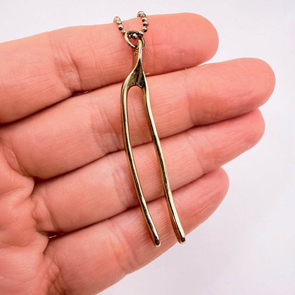 Marc Jacobs 18K Gold Plated Wishbone Pendant Ball Chain Necklace Vintage Dainty